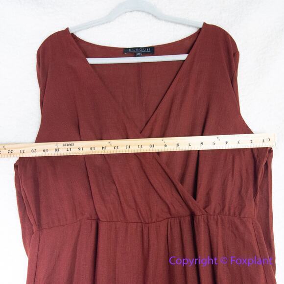 New! Eloquii linen blend Rust Orange Maxi Peasant Dress‎ Balloon Sleeve size 16 - Picture 10 of 16